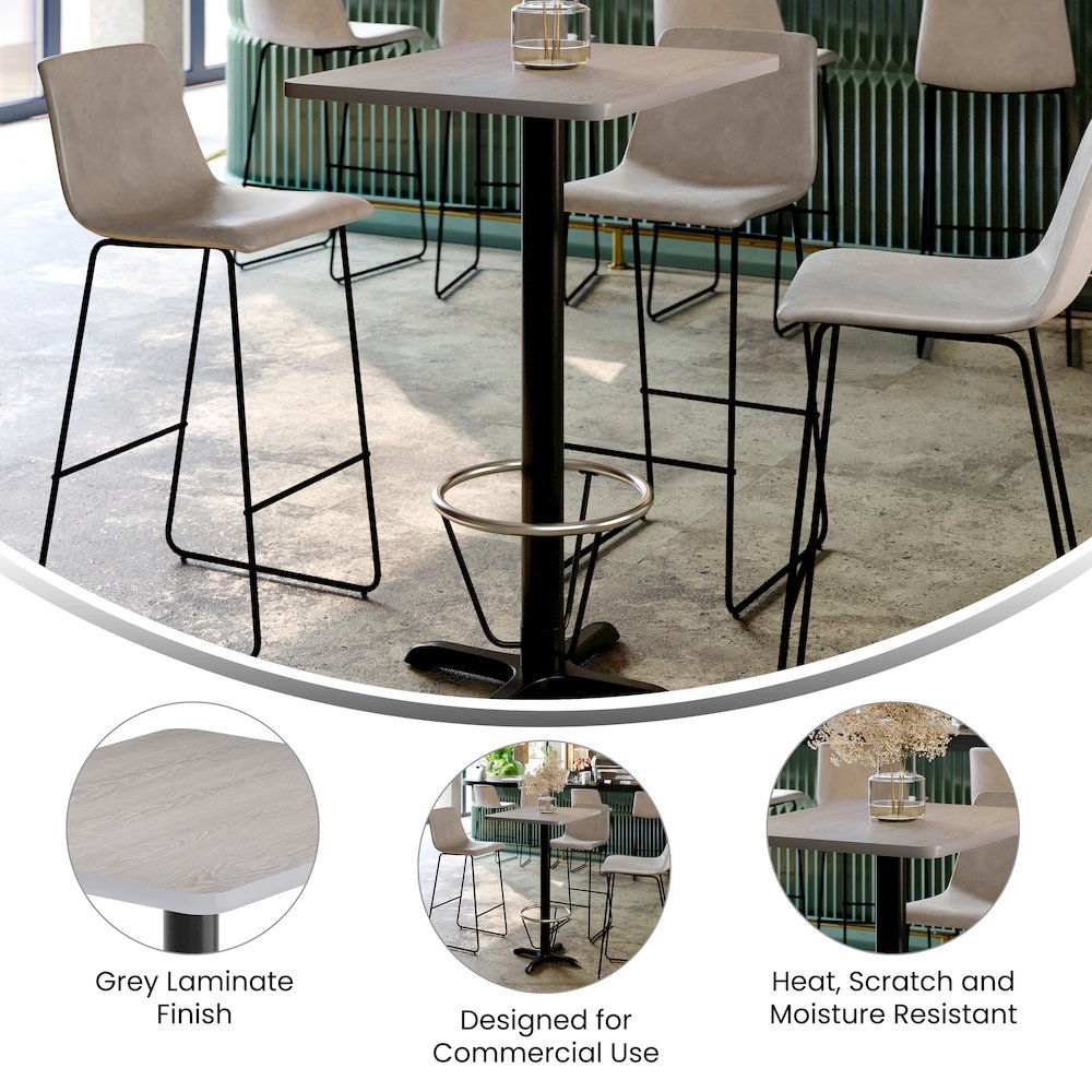 24” x 30” Gray Rectangular Laminate Table Top with Black Bar Height Base