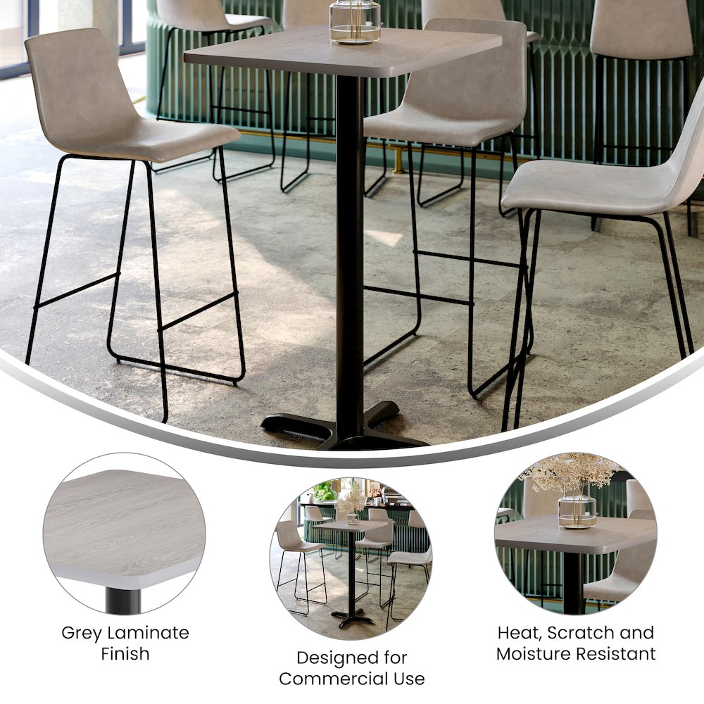 24” x 30” Gray Rectangular Laminate Table Top with Black Bar Height Base