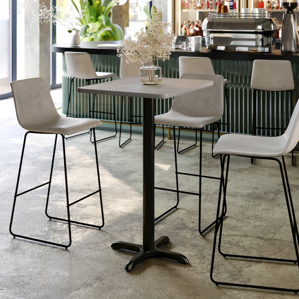 24” x 30” Gray Rectangular Laminate Table Top with Black Bar Height Base