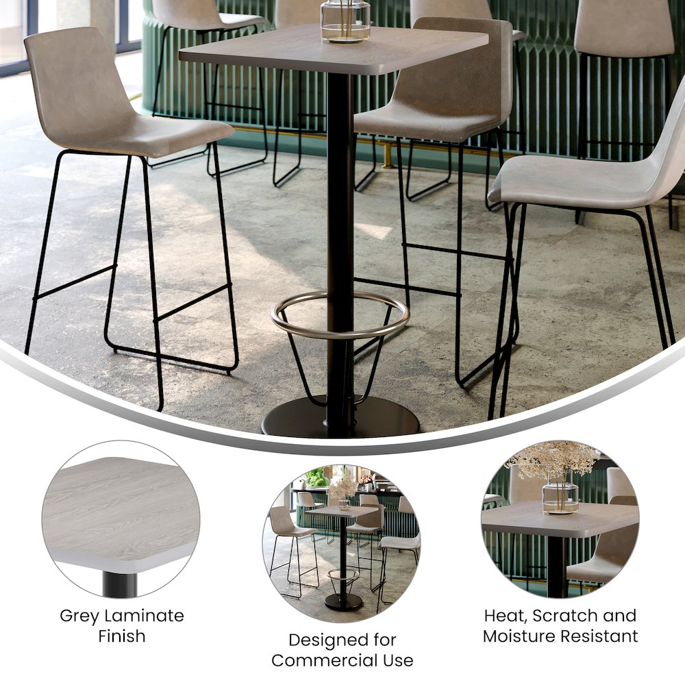 24” x 30” Gray Rectangular Laminate Table Top with Black Round Bar Table Base