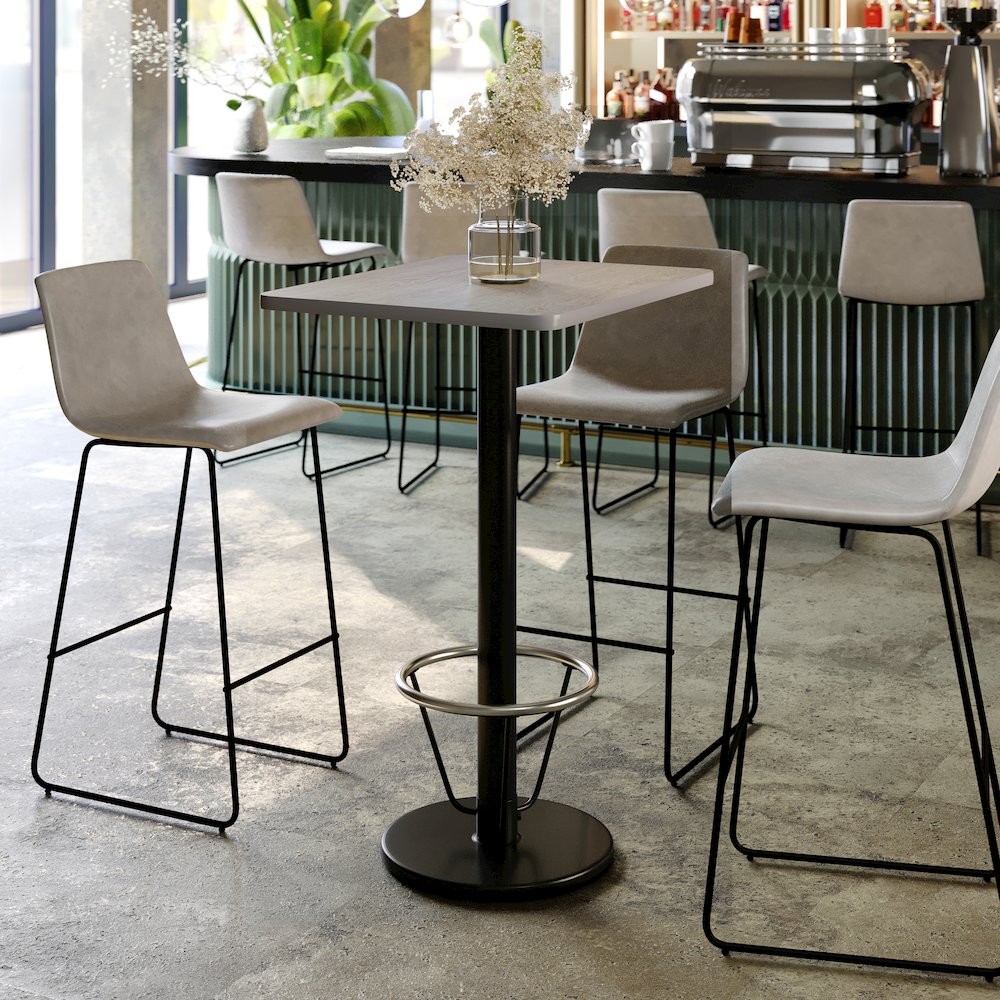 24” x 30” Gray Rectangular Laminate Table Top with Black Round Bar Table Base