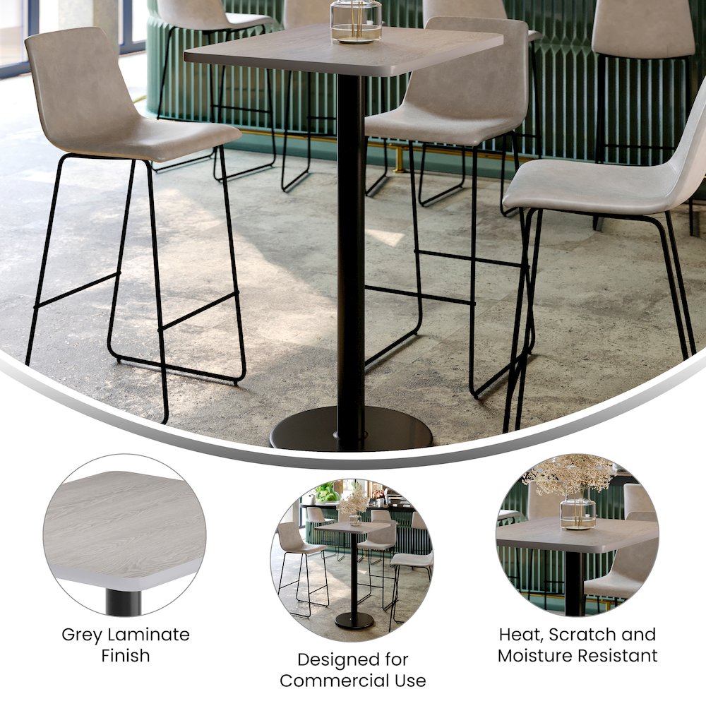 24” x 30” Gray Rectangular Laminate Table Top with Black Round Bar Table Base