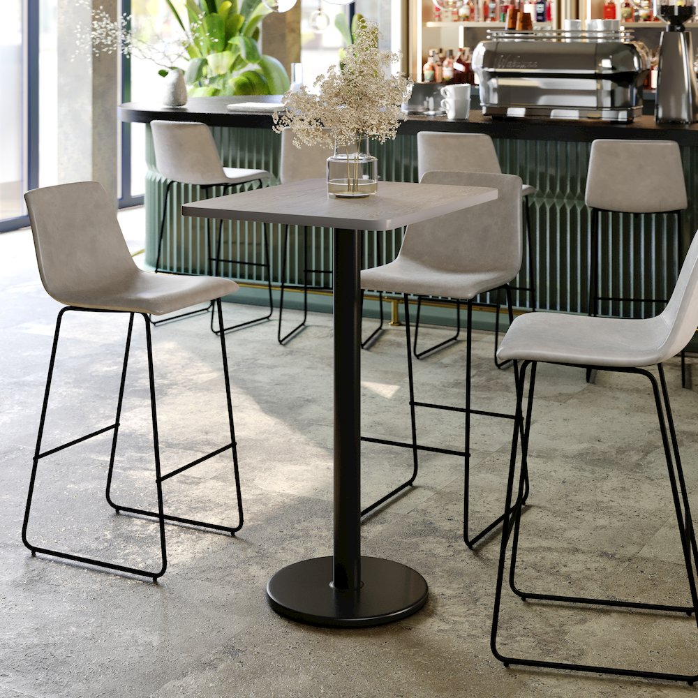 24” x 30” Gray Rectangular Laminate Table Top with Black Round Bar Table Base