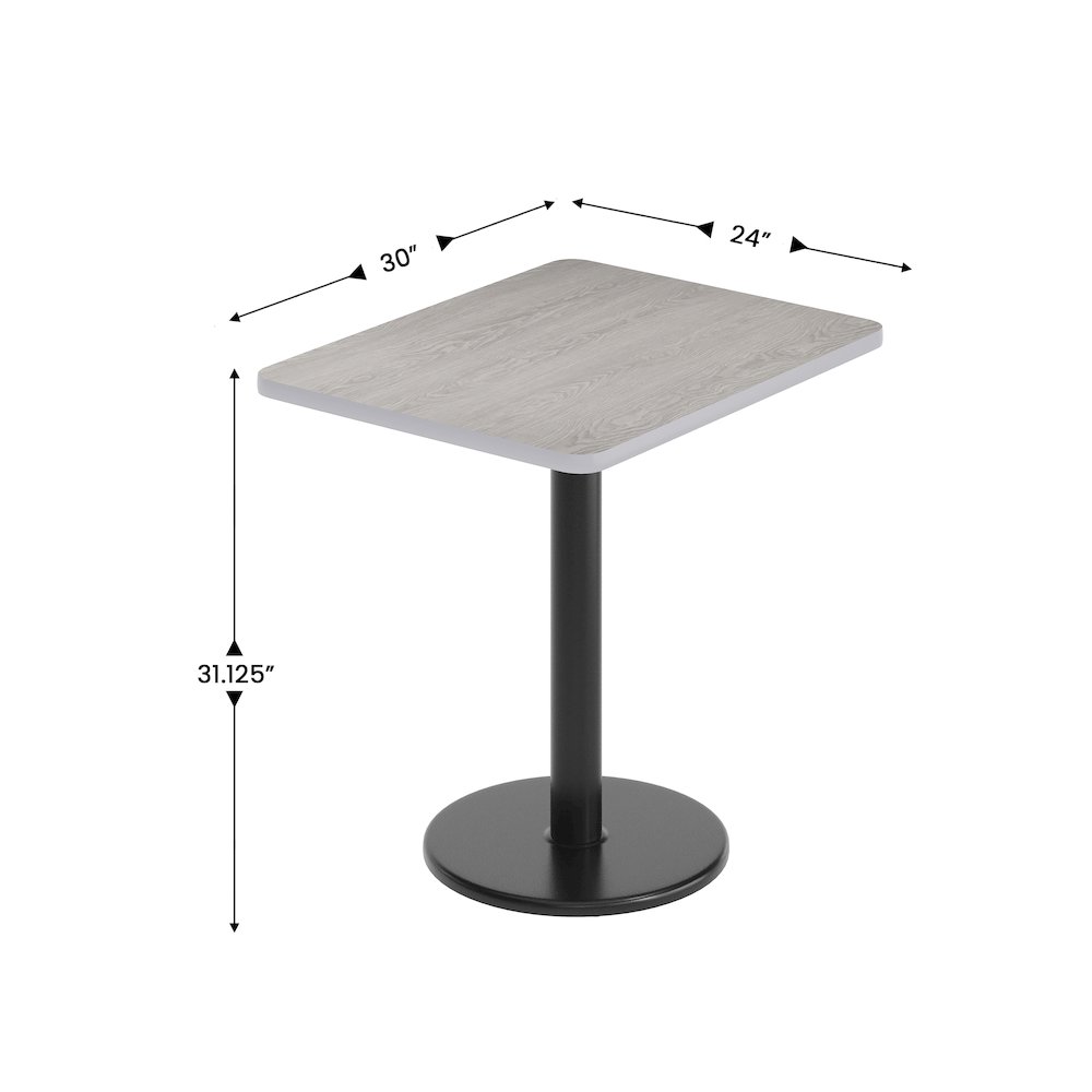 24” x 30” Gray Rectangular Laminate Table Top with Black Round Table Base