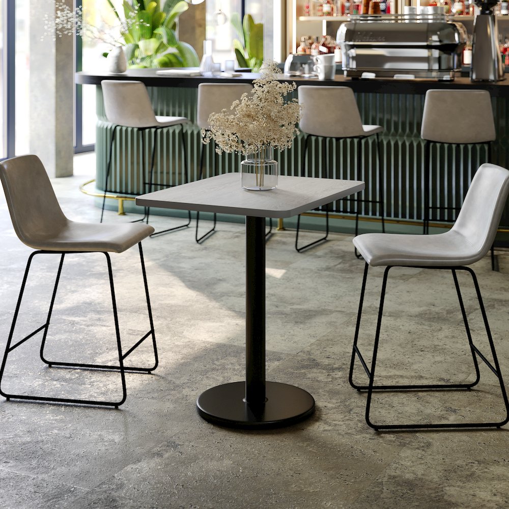 24” x 30” Gray Rectangular Laminate Table Top with Black Round Table Base