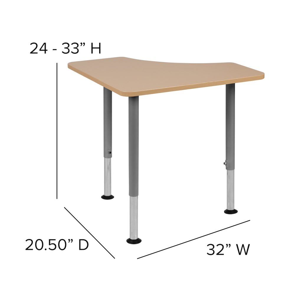 Triangular Natural Collaborative Student Desk (from 22.3″ to 34″)