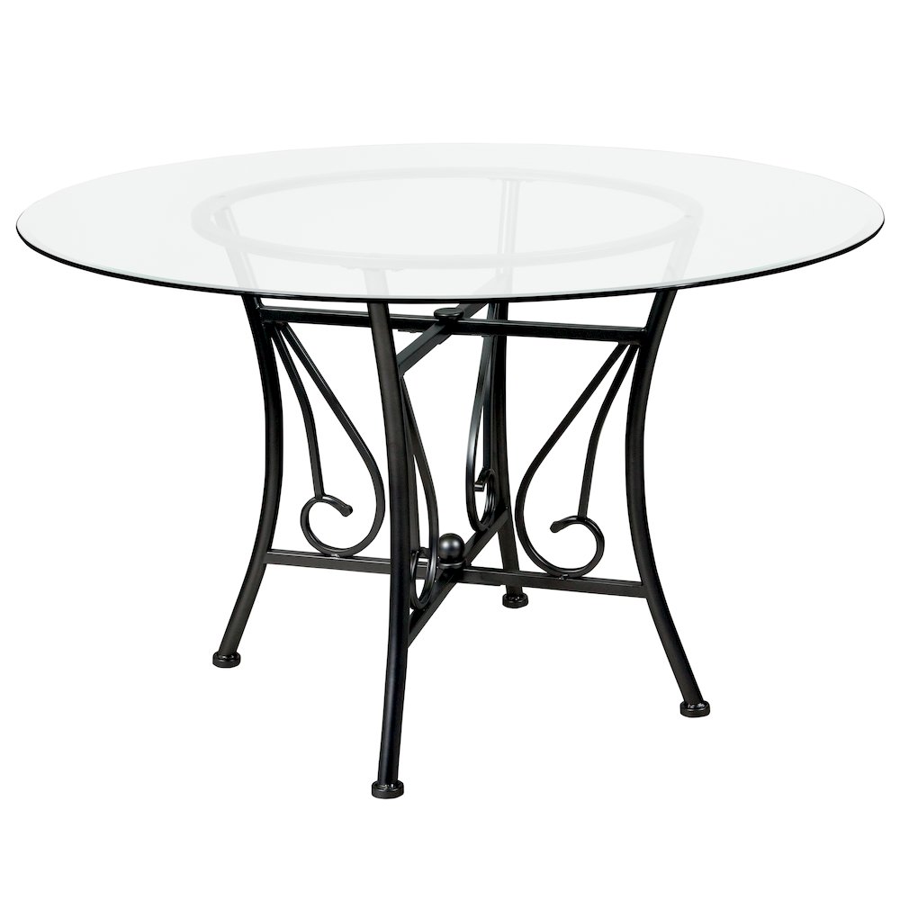 48” Round Glass Dining Table with Black Metal Frame