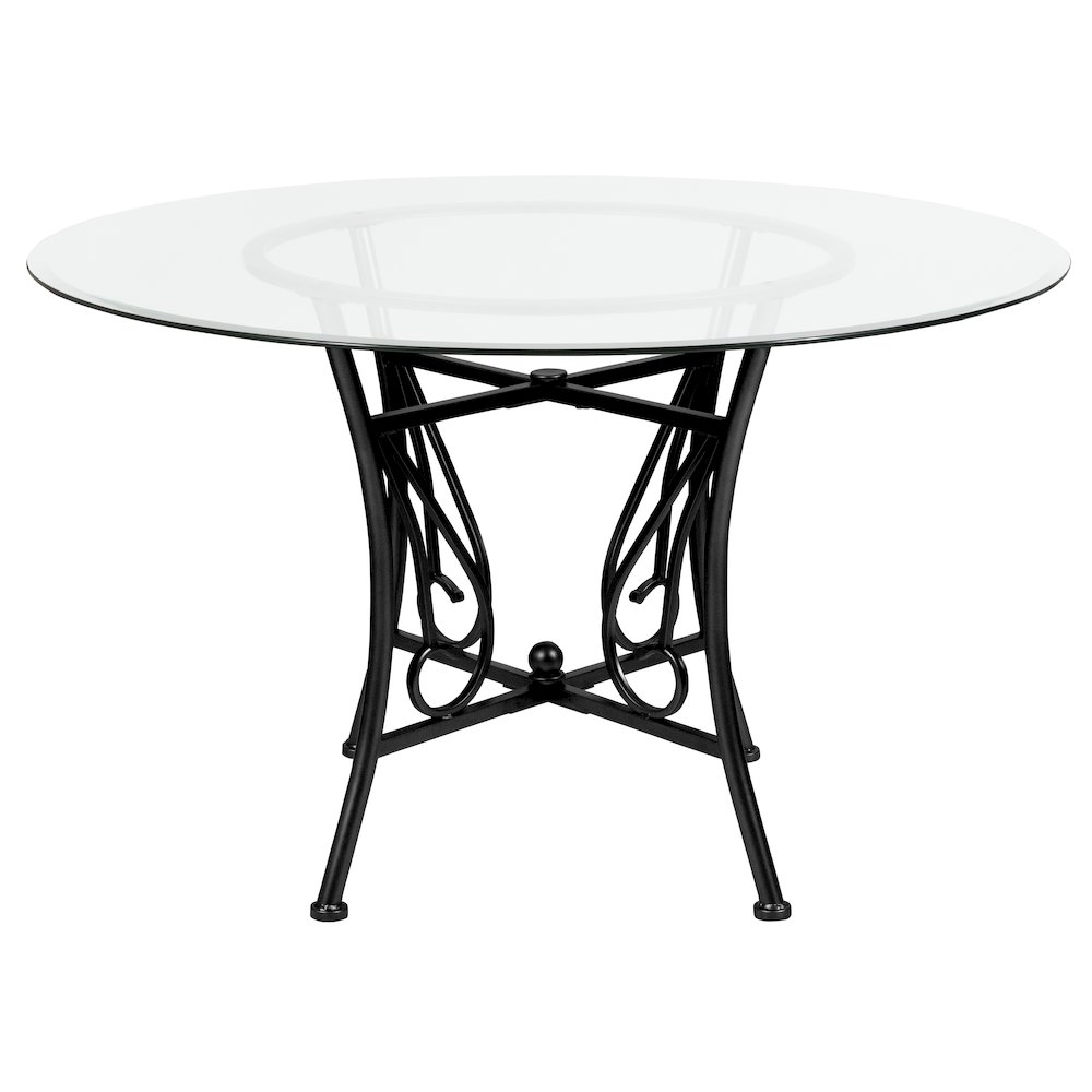 48” Round Glass Dining Table with Black Metal Frame