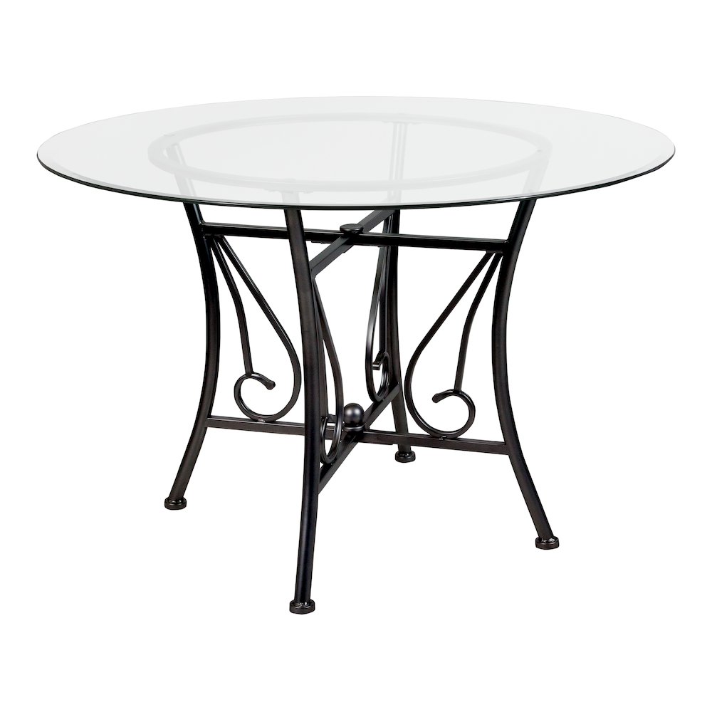 45” Round Glass Dining Table with Black Metal Frame