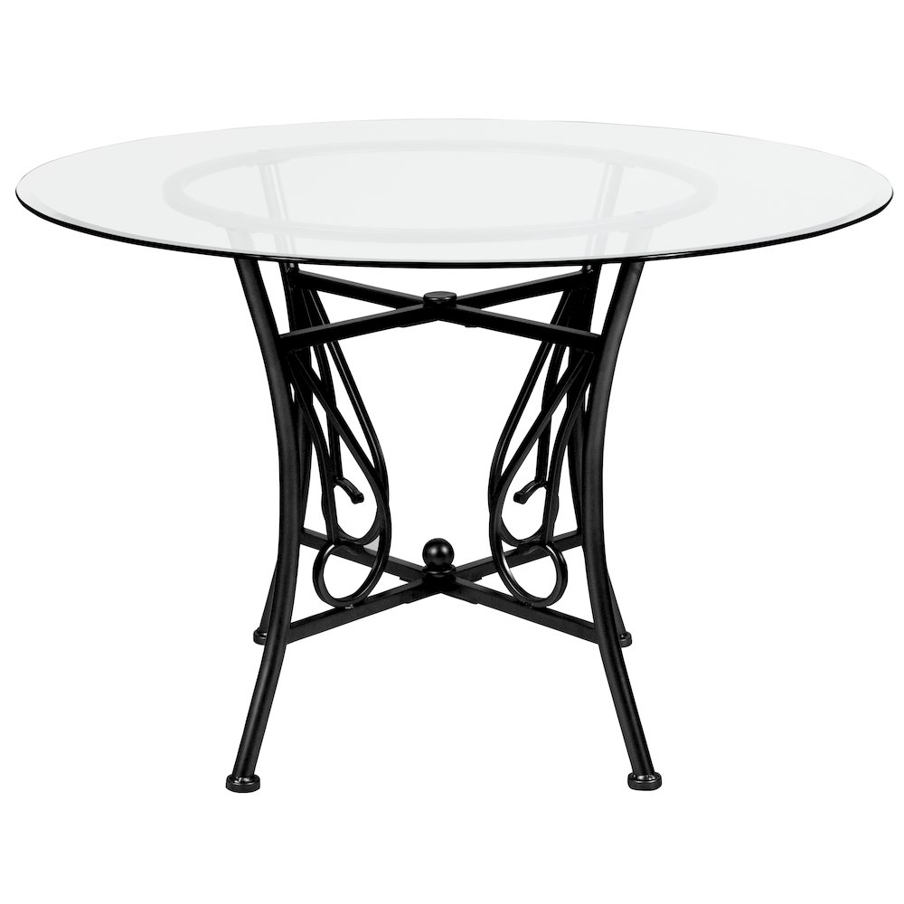 45” Round Glass Dining Table with Black Metal Frame