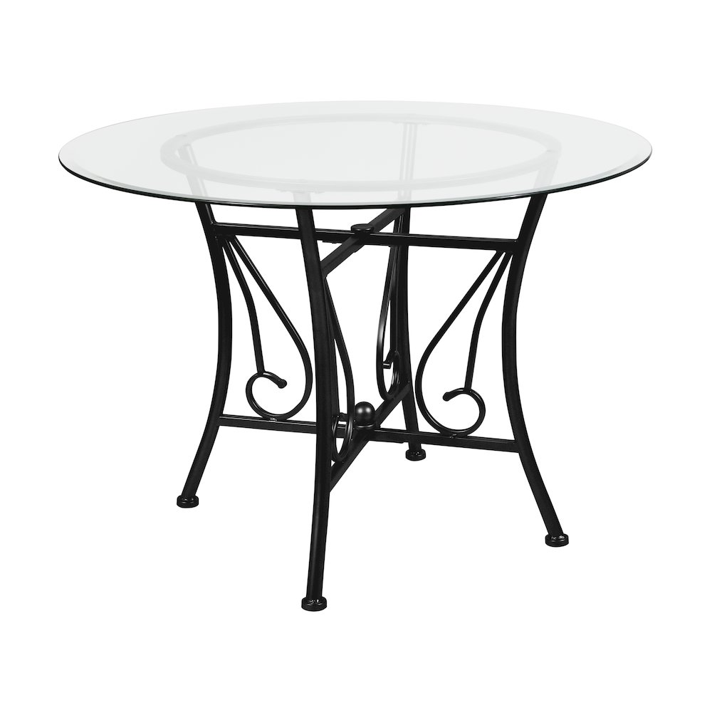 42” Round Glass Dining Table with Black Metal Frame