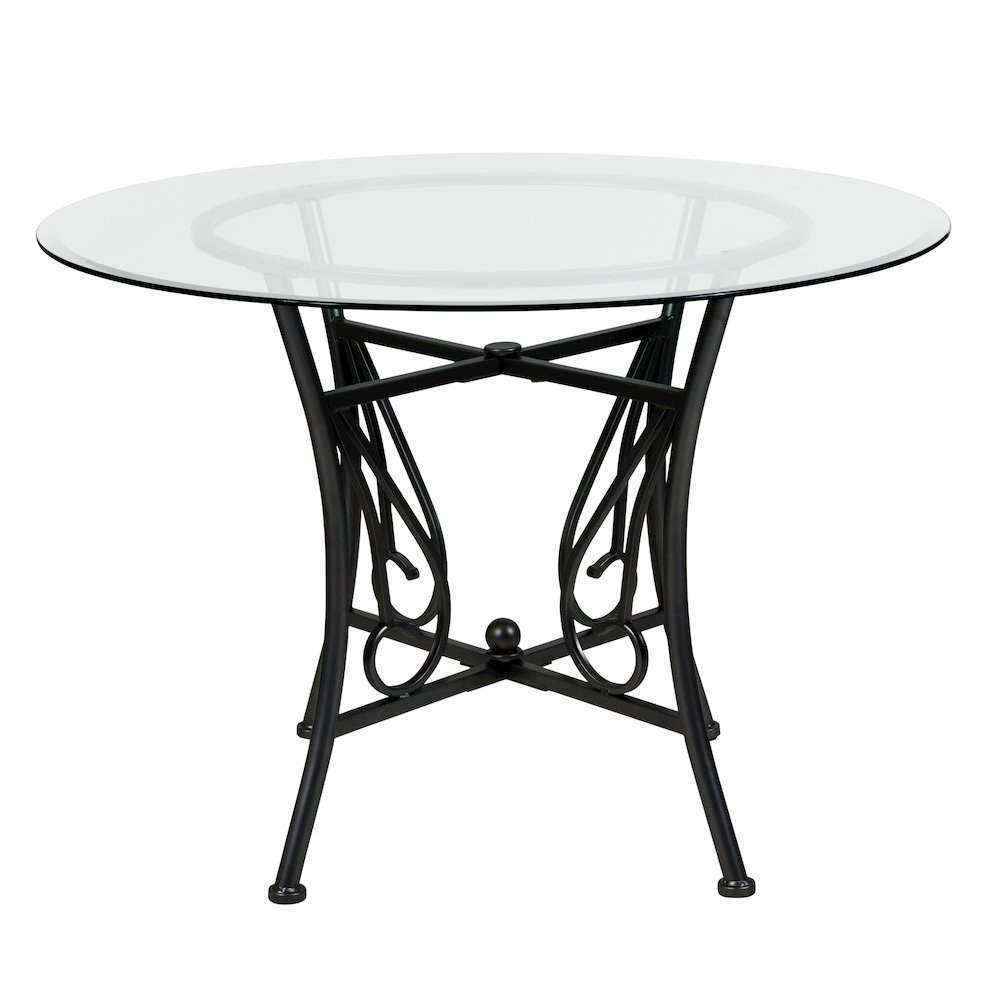 42” Round Glass Dining Table with Black Metal Frame