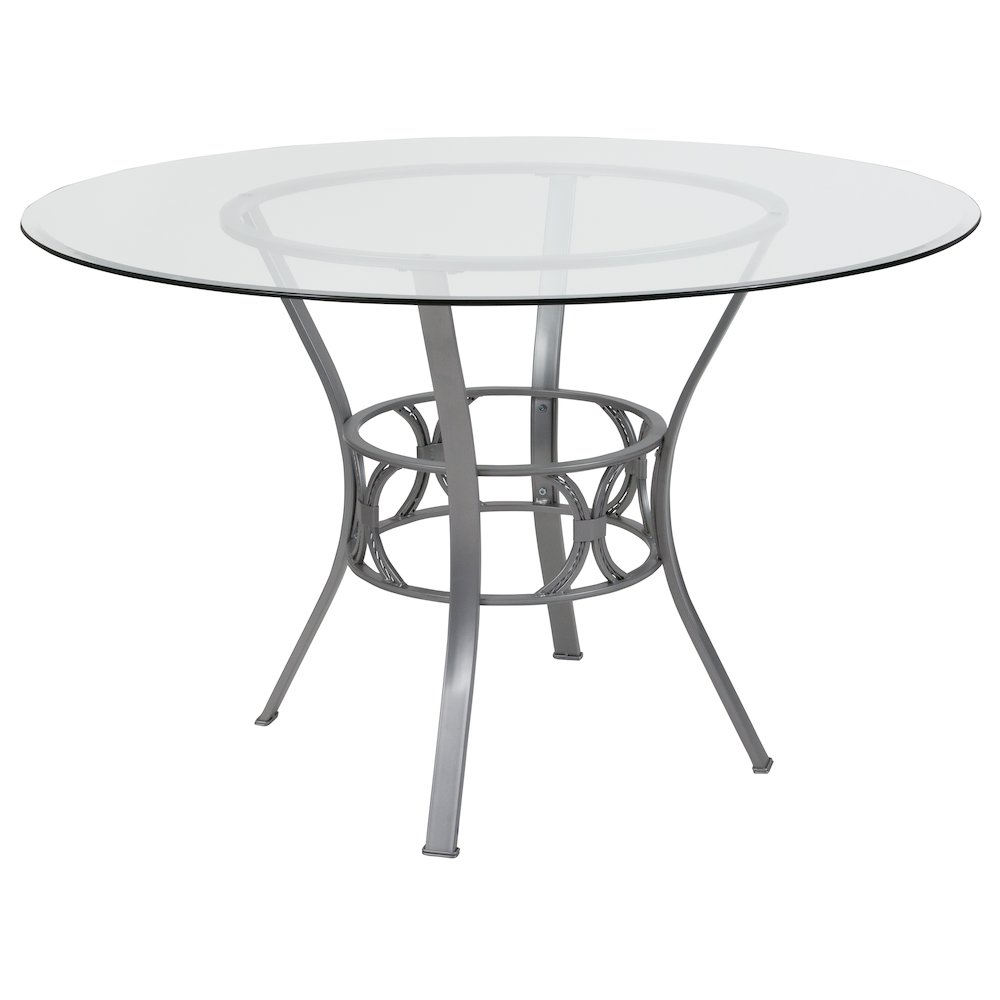 48” Round Glass Dining Table with Silver Metal Frame