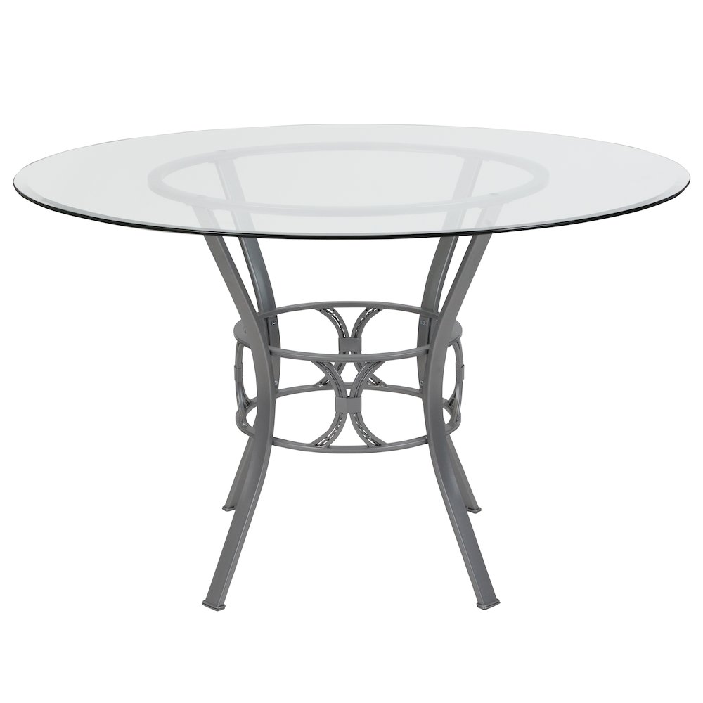 48” Round Glass Dining Table with Silver Metal Frame