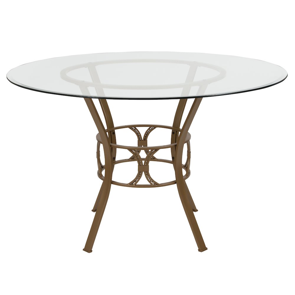 48” Round Glass Dining Table with Matte Gold Metal Frame