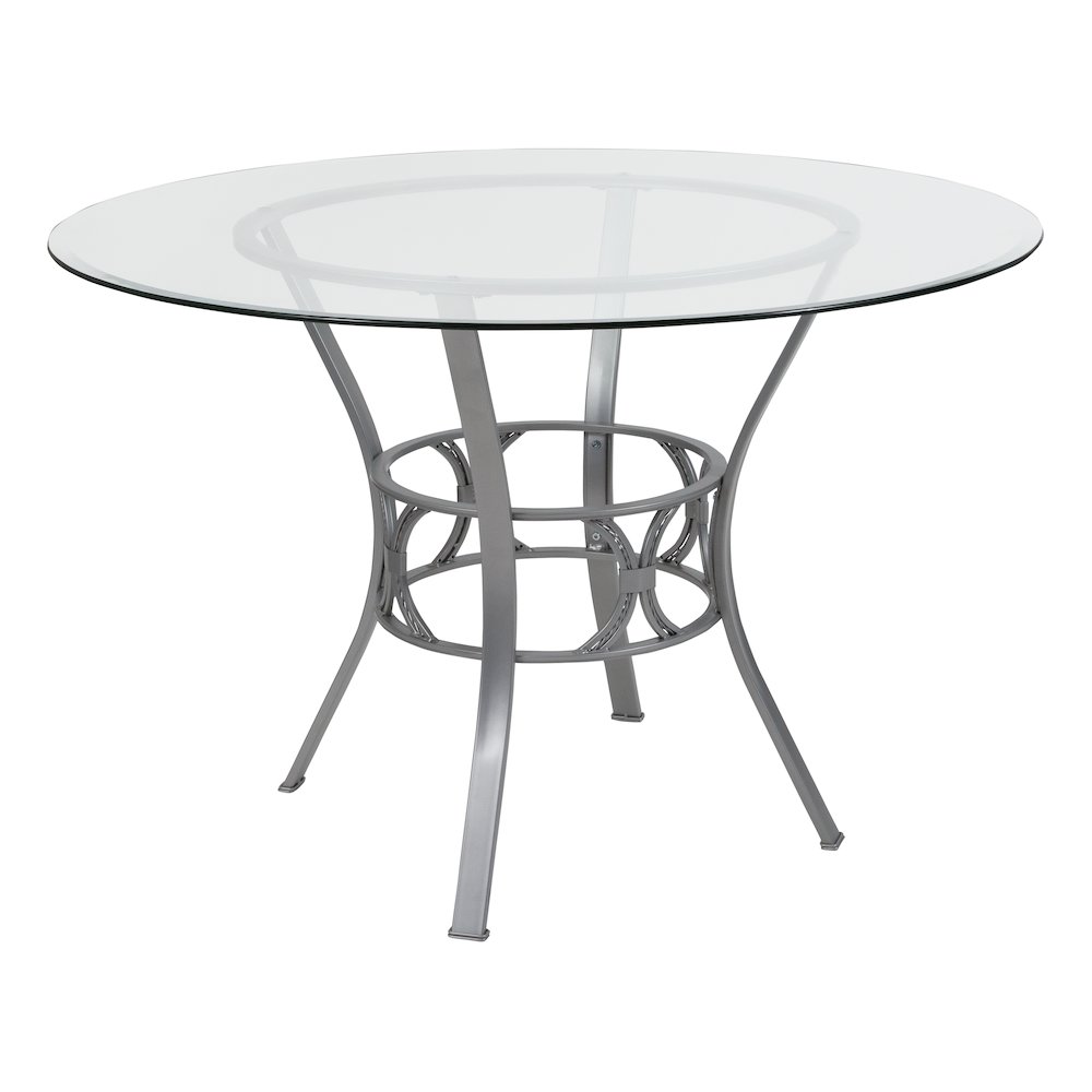 45” Round Glass Dining Table with Silver Metal Frame