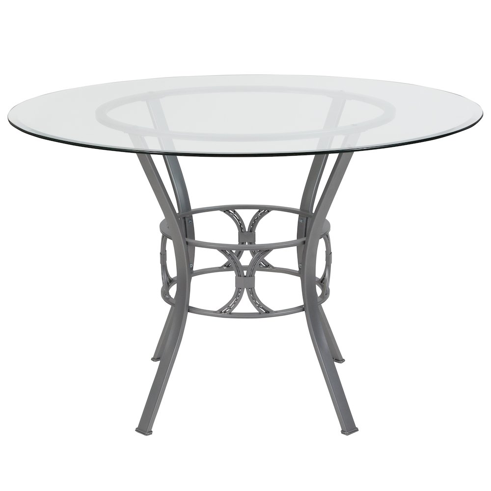 45” Round Glass Dining Table with Silver Metal Frame