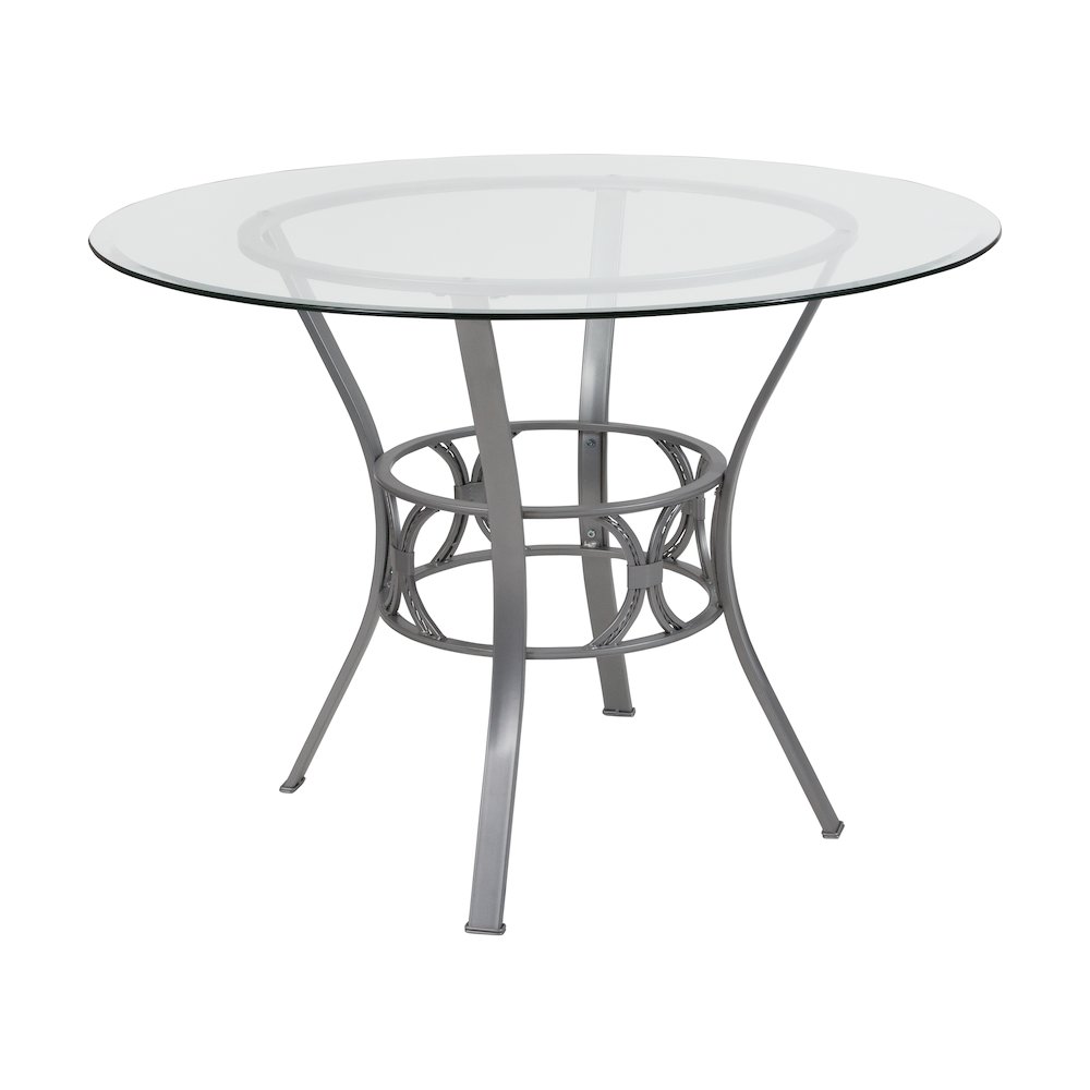 42” Round Glass Dining Table with Silver Metal Frame