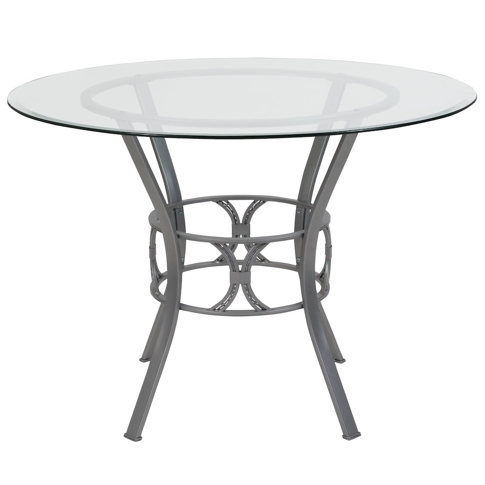 42” Round Glass Dining Table with Silver Metal Frame