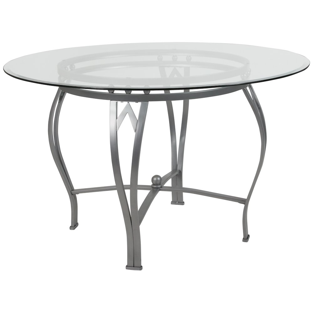 48” Round Glass Dining Table with Silver Metal Frame