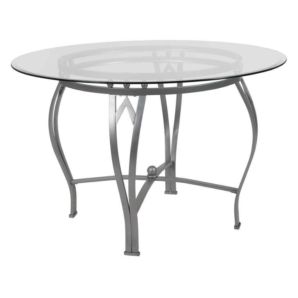 45” Round Glass Dining Table with Silver Metal Frame