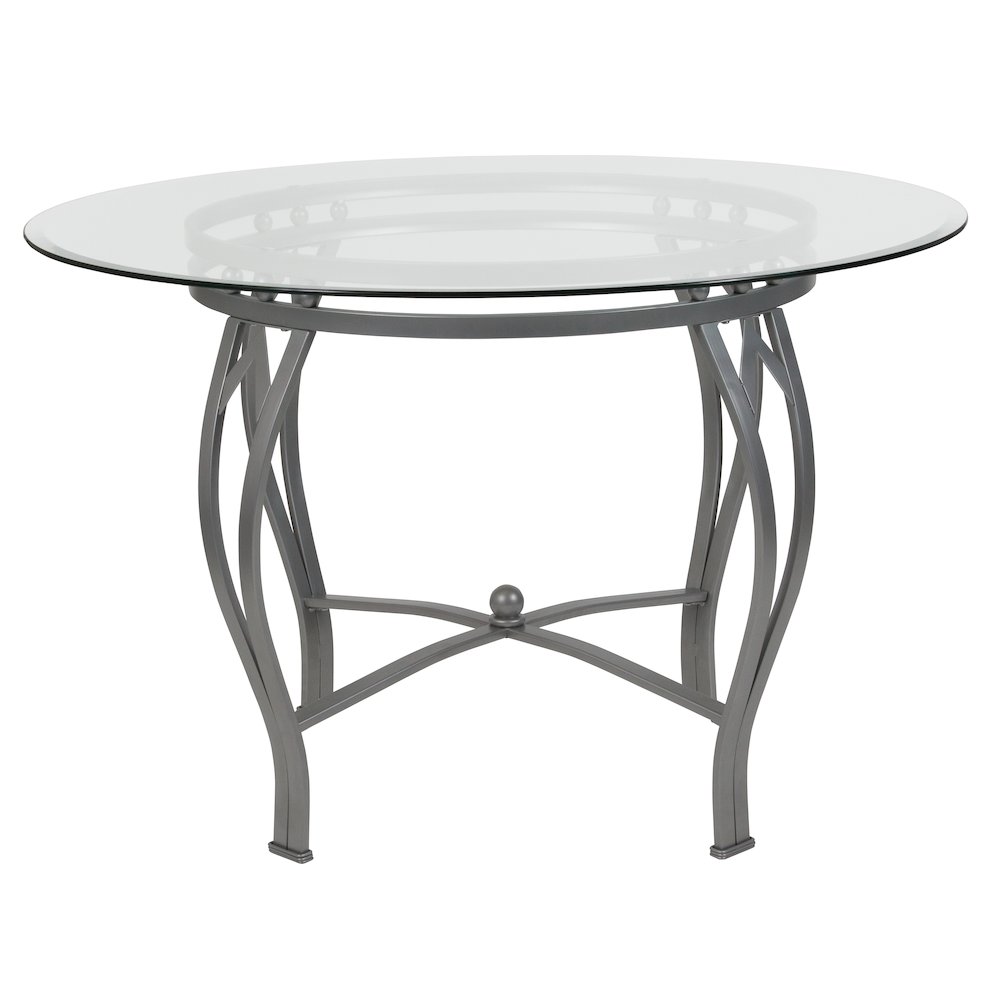 45” Round Glass Dining Table with Silver Metal Frame