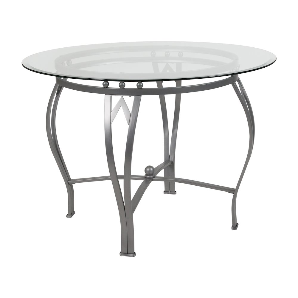 42” Round Glass Dining Table with Silver Metal Frame
