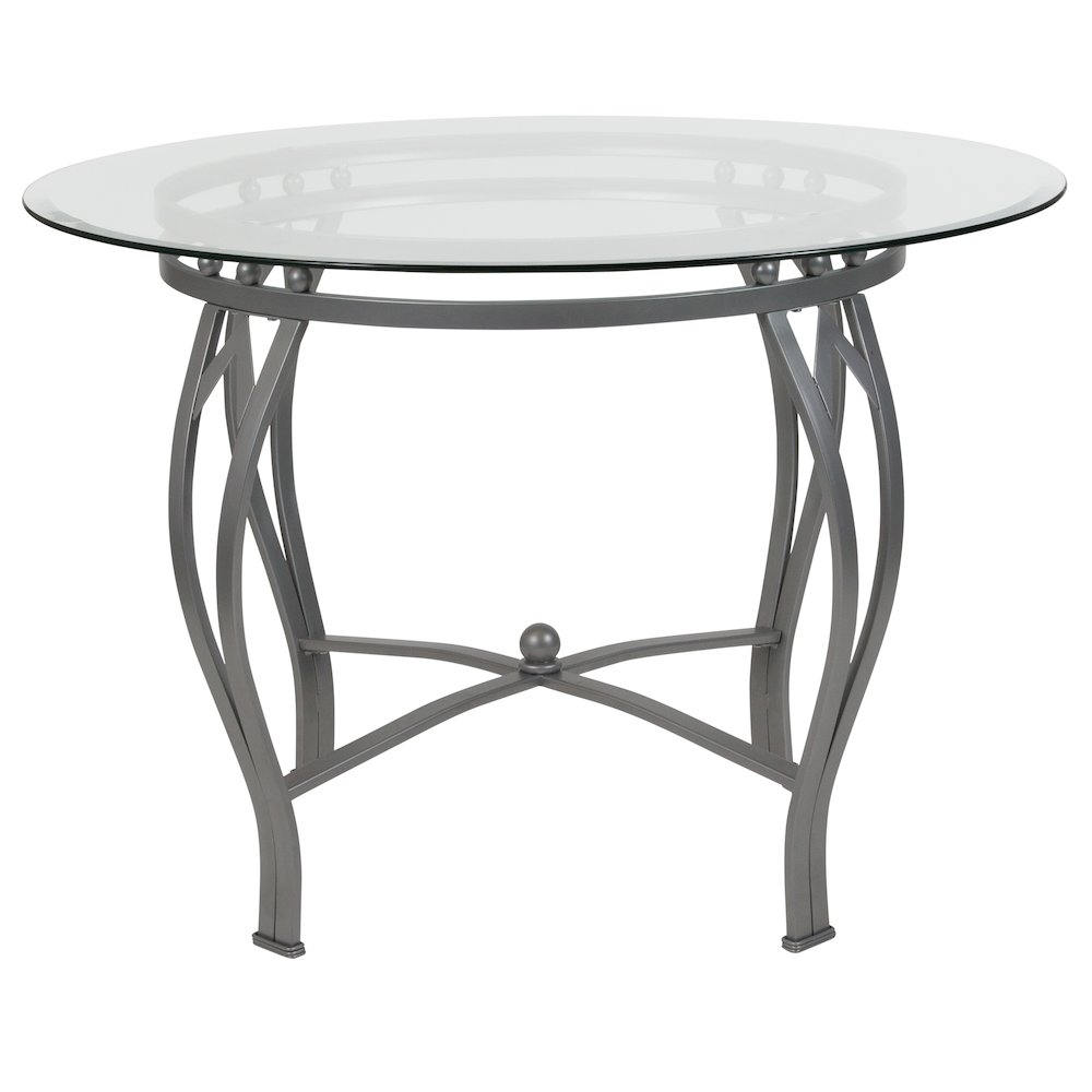 42” Round Glass Dining Table with Silver Metal Frame