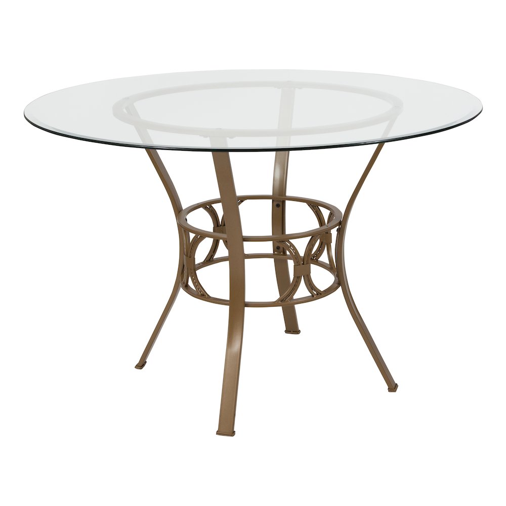 45” Round Glass Dining Table with Matte Gold Metal Frame