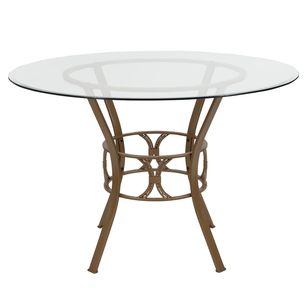 45” Round Glass Dining Table with Matte Gold Metal Frame