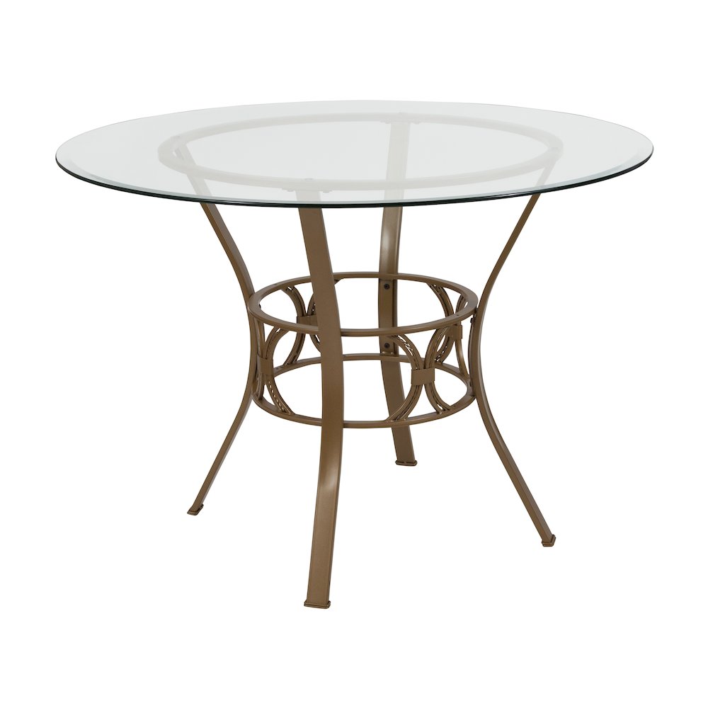 42” Round Glass Dining Table with Matte Gold Metal Frame