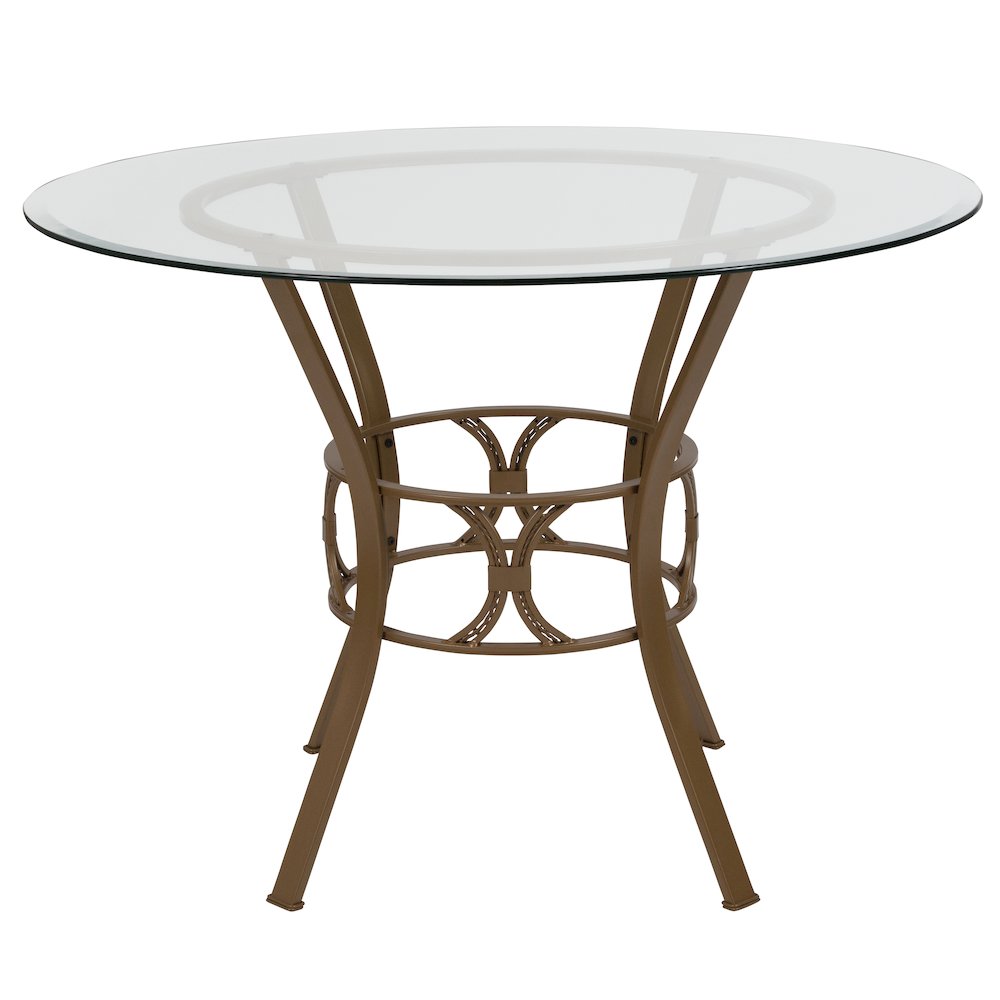 42” Round Glass Dining Table with Matte Gold Metal Frame