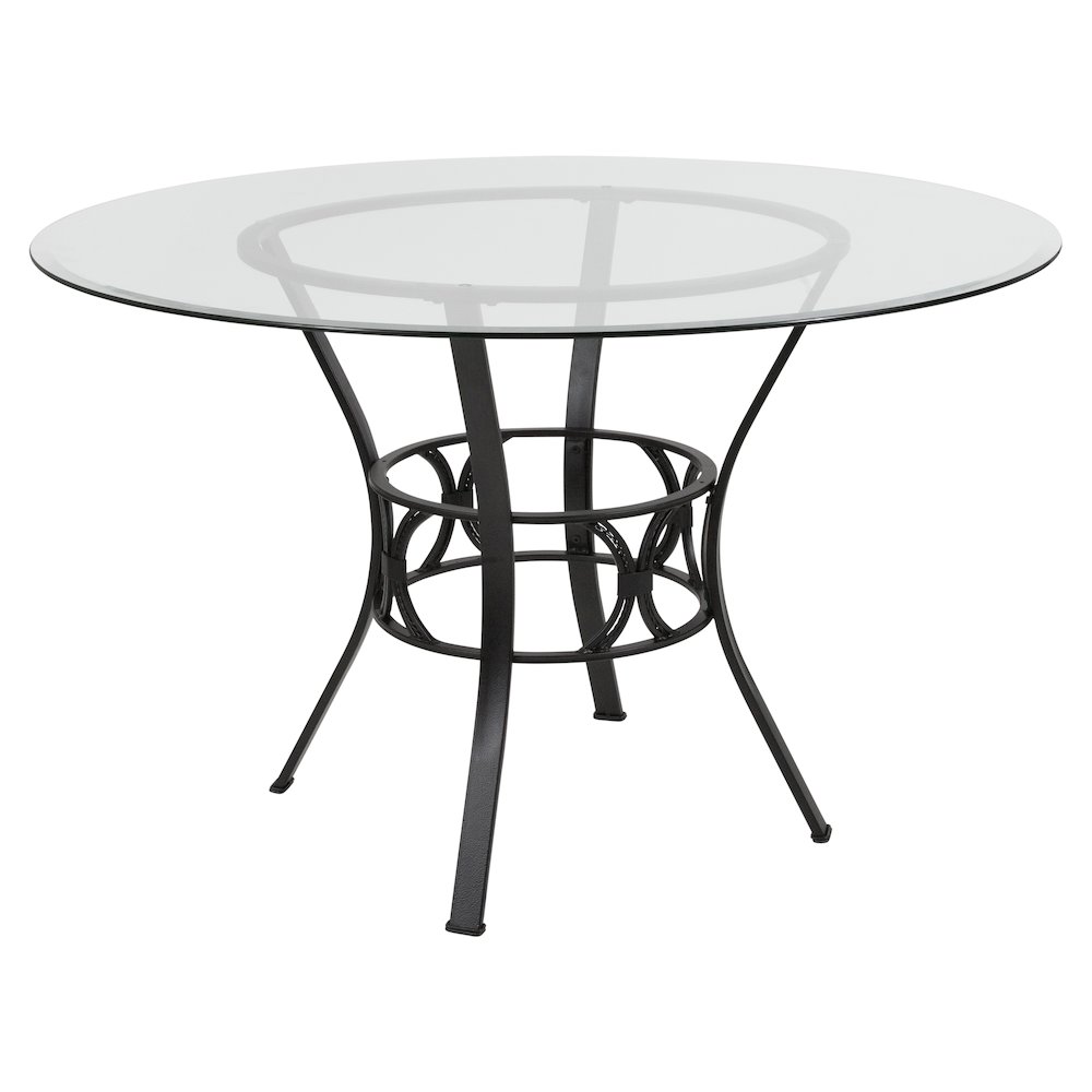 48” Round Glass Dining Table with Black Metal Frame