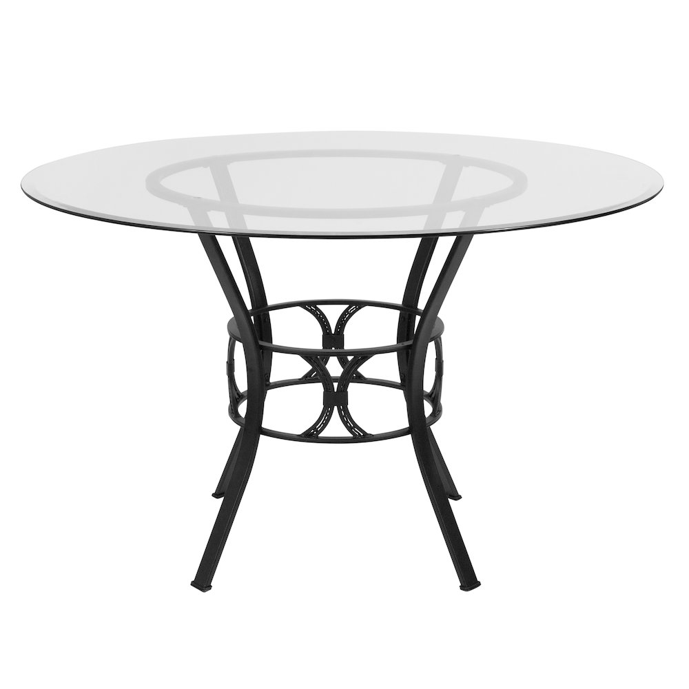 48” Round Glass Dining Table with Black Metal Frame