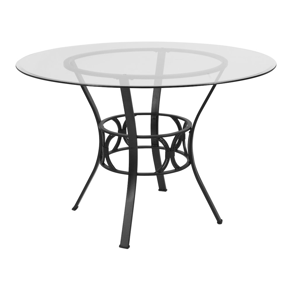 45” Round Glass Dining Table with Black Metal Frame