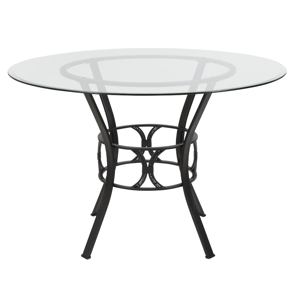 45” Round Glass Dining Table with Black Metal Frame