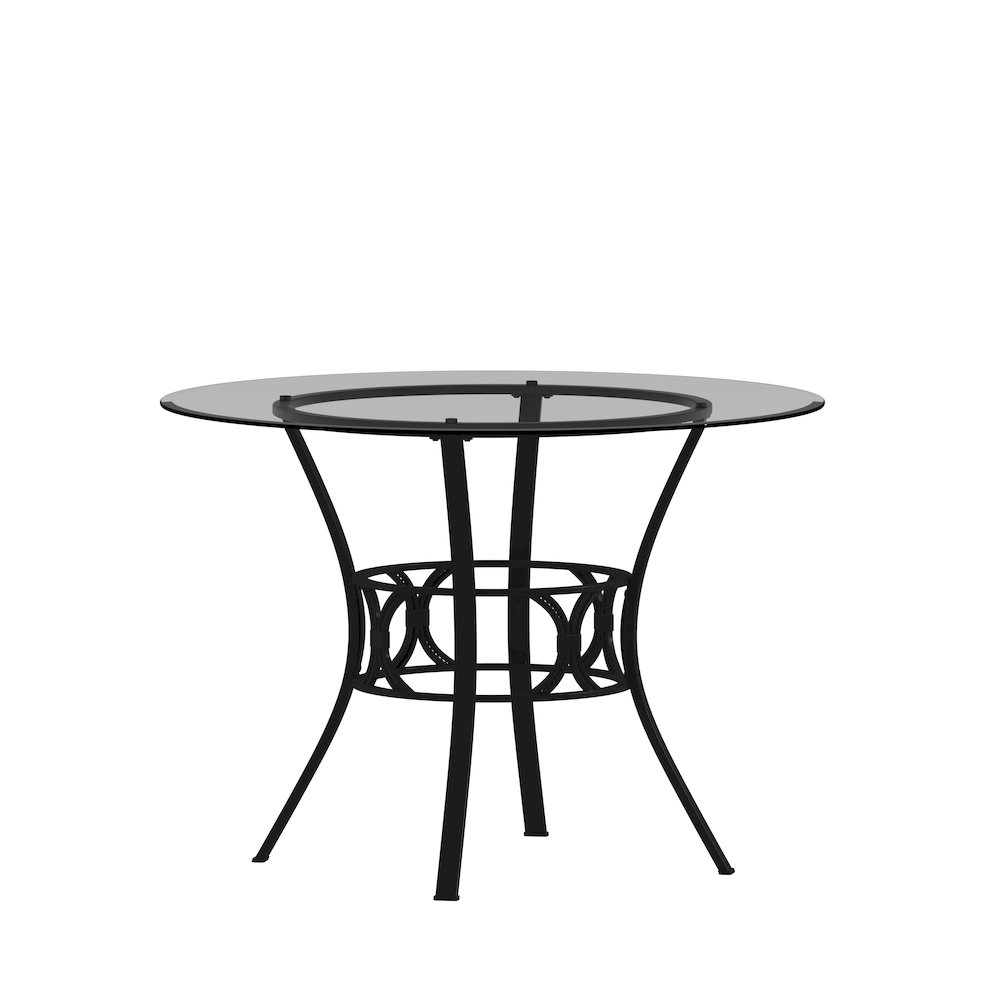42” Round Glass Dining Table with Black Metal Frame