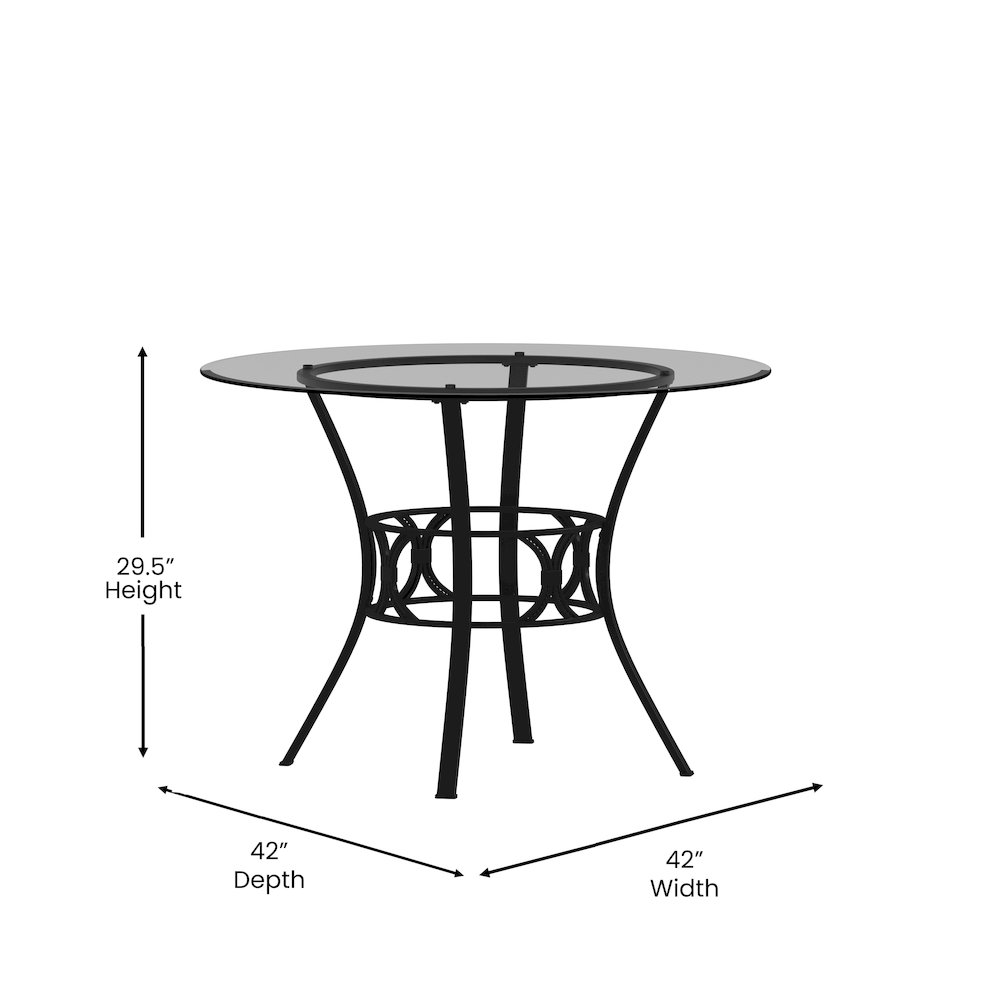 42” Round Glass Dining Table with Black Metal Frame