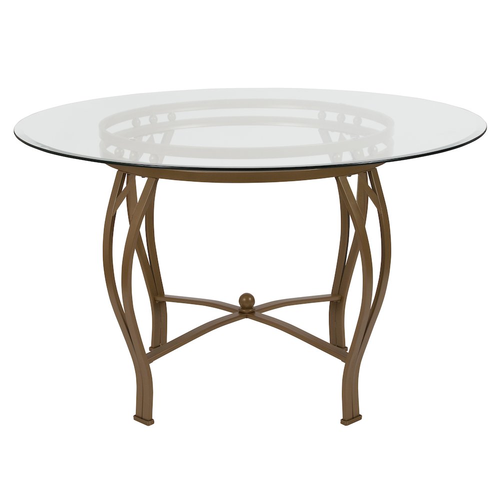 48” Round Glass Dining Table with Matte Gold Metal Frame