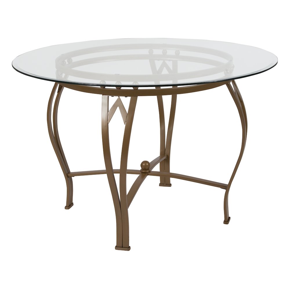 45” Round Glass Dining Table with Matte Gold Metal Frame