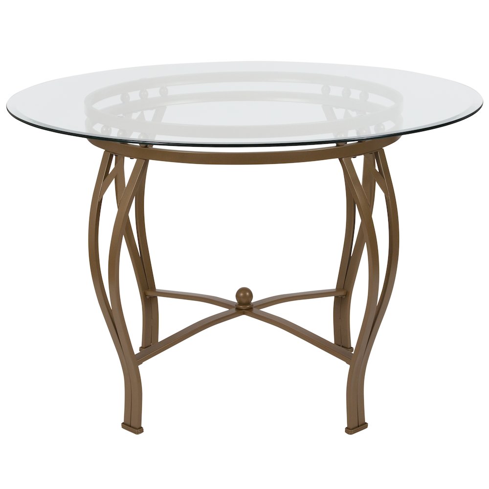45” Round Glass Dining Table with Matte Gold Metal Frame