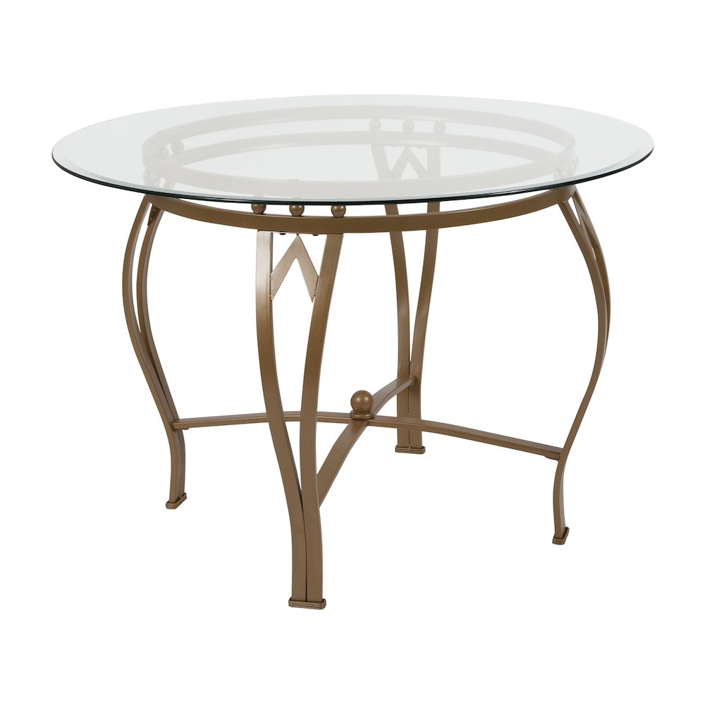 42” Round Glass Dining Table with Matte Gold Metal Frame