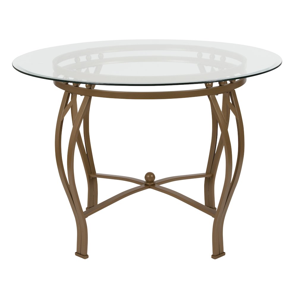 42” Round Glass Dining Table with Matte Gold Metal Frame