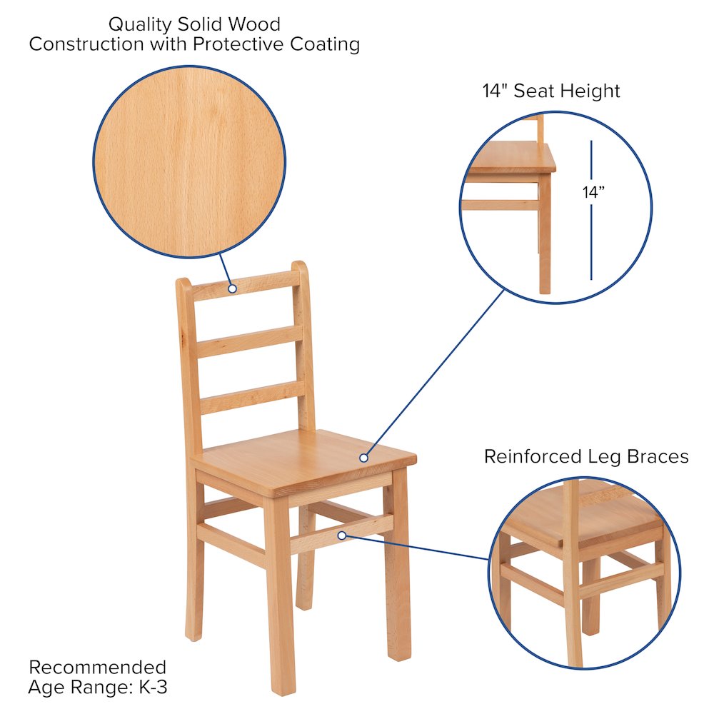 Solid Wood Classroom Table Set: 1 Square Table and 2 Chairs