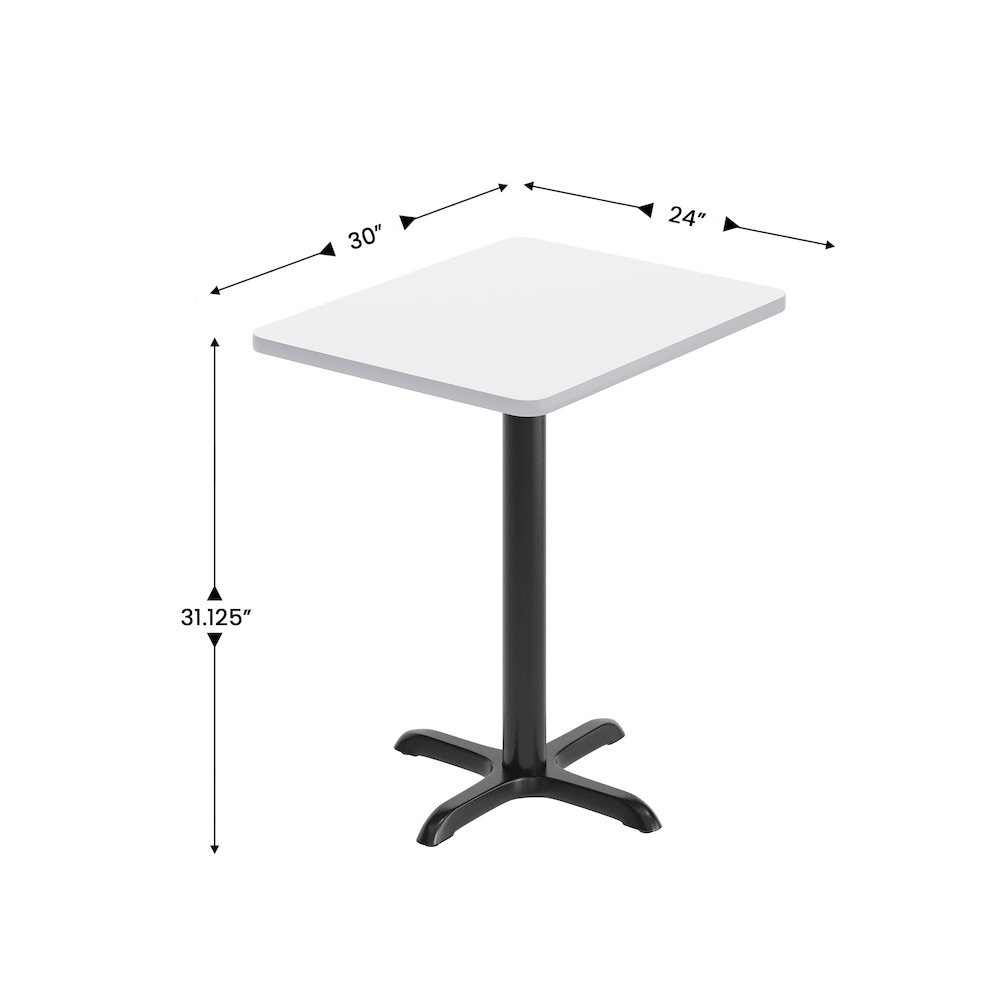 24” x 30” White Rectangular Laminate Table Top with Black Table Height Base
