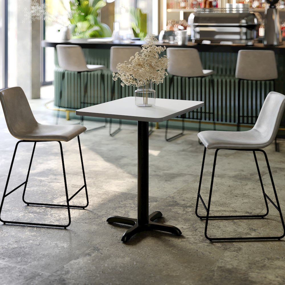 24” x 30” White Rectangular Laminate Table Top with Black Table Height Base