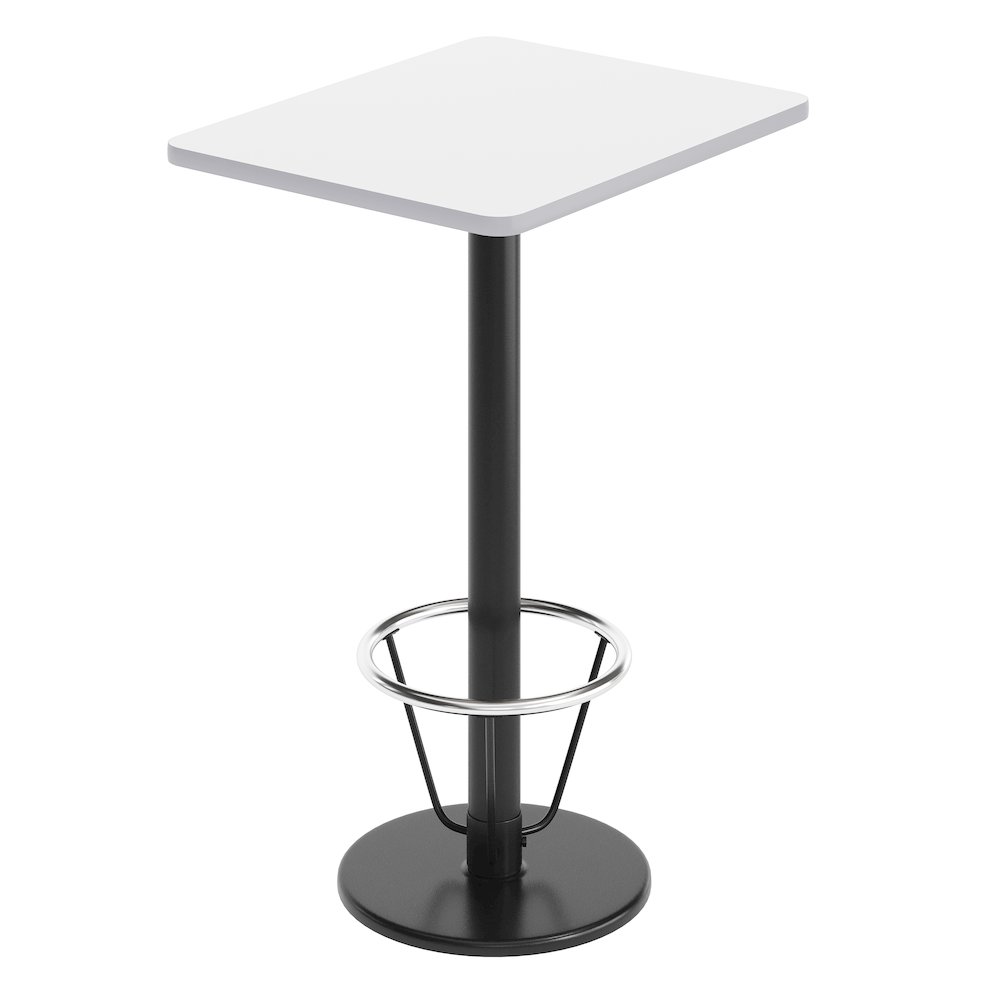 24” x 30” White Rectangular Laminate Table Top with Black Round Bar Table Base