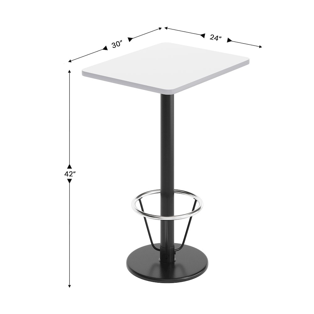 24” x 30” White Rectangular Laminate Table Top with Black Round Bar Table Base