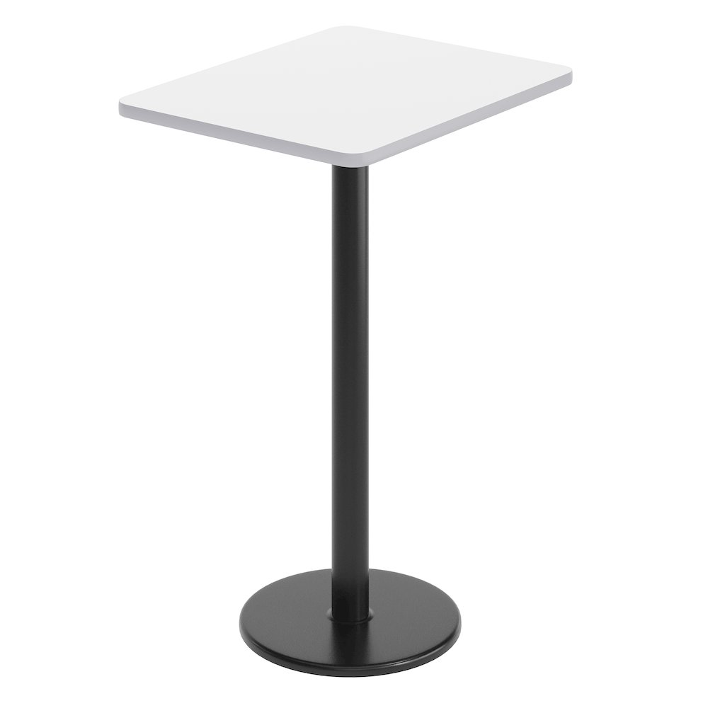 24” x 30” White Rectangular Laminate Table Top with Black Round Bar Table Base