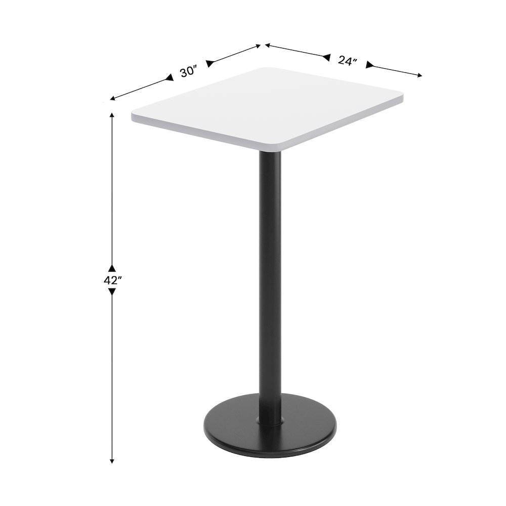 24” x 30” White Rectangular Laminate Table Top with Black Round Bar Table Base